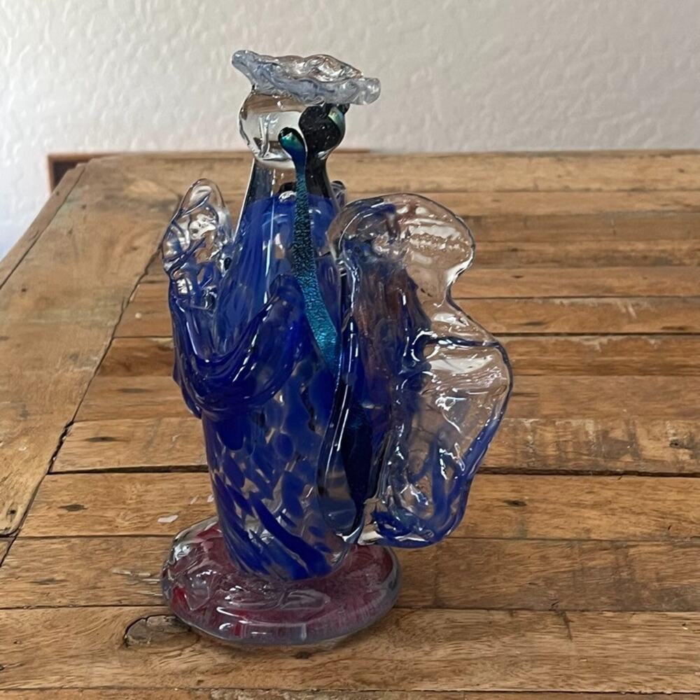 Hand-Blown Art Glass Blue Angel Sculpture 8" Decor Handcrafted - Picture 4 of 8